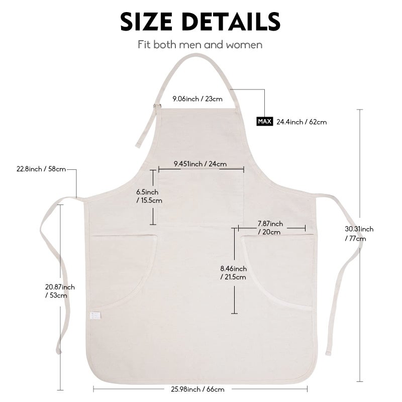 conda Adjustable Professional Bib Apron 100% Cotton Canvas with 3 Pockets for Women Men Adults, Waterproof, Natural 31inch (1pcs Pack) - Image 5
