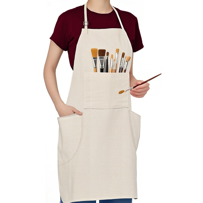 conda Adjustable Professional Bib Apron 100% Cotton Canvas with 3 Pockets for Women Men Adults, Waterproof, Natural 31inch (1pcs Pack) - Image 1