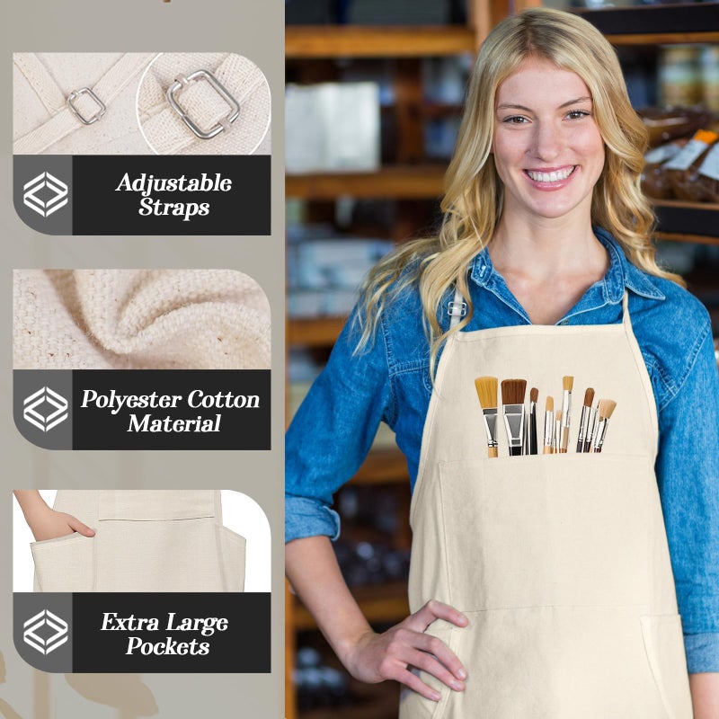 conda Adjustable Professional Bib Apron 100% Cotton Canvas with 3 Pockets for Women Men Adults, Waterproof, Natural 31inch (1pcs Pack) - Image 2