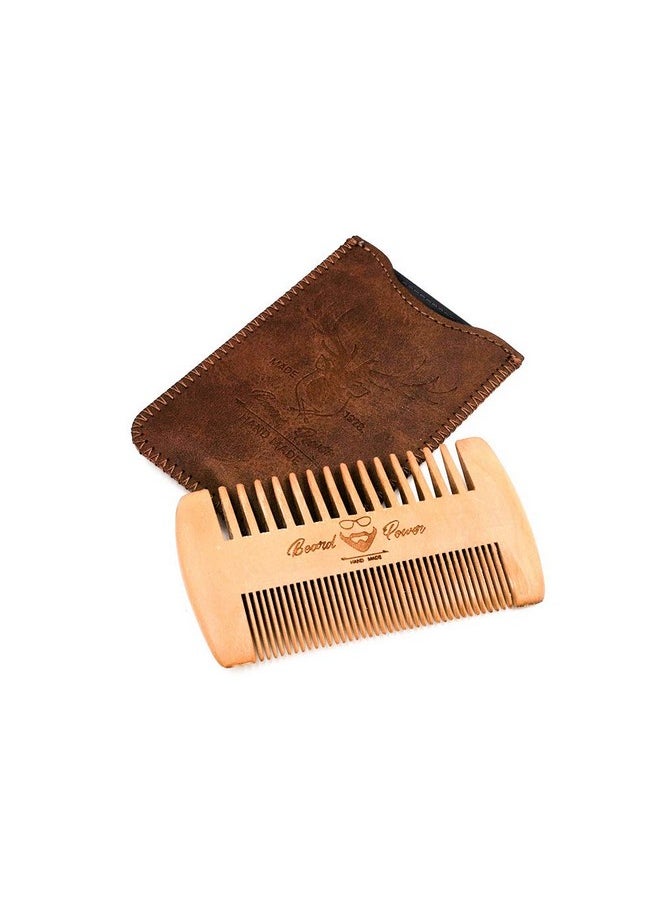 menesia - Menesia Wooden Comb with Durable Case - Fine & Coarse Teeth, Pocket Comb for Beards, Mustaches & Hair, Brown Deer Design - Image 1