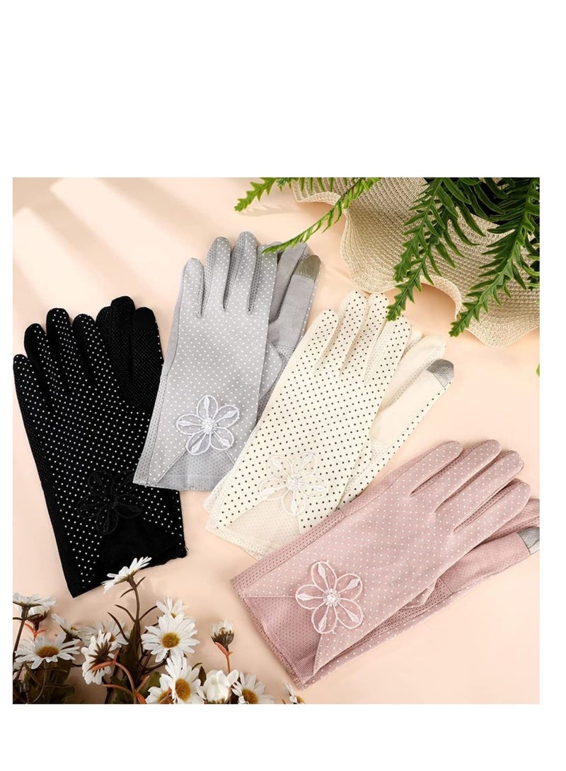 SYOSI Sun Protective Gloves for Women Summer UV Protection Sunblock Gloves Lace Gloves Elegant Short Gloves Party Gloves Touchscreen Gloves for Women Girls 4 Pairs - Image 1