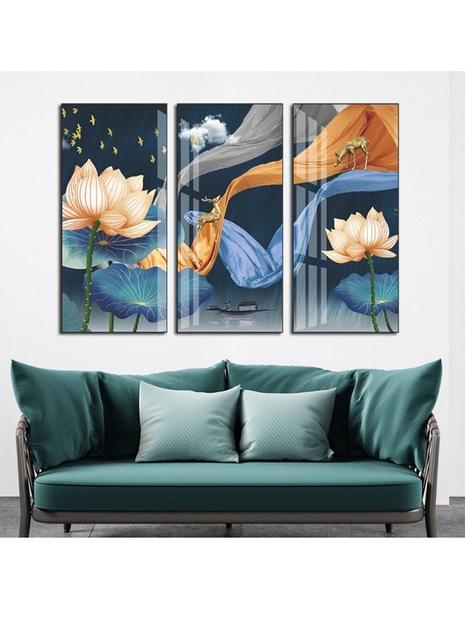 Generic Chinese Classical Ink Wash Landscape and Lotus Triptych Eco-Friendly PVC Self-Adhesive Bedroom & Living Room Wall Sticker  - Image 1