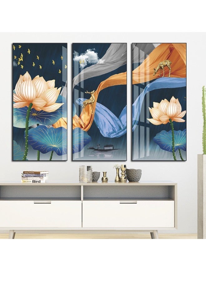 Generic Chinese Classical Ink Wash Landscape and Lotus Triptych Eco-Friendly PVC Self-Adhesive Bedroom & Living Room Wall Sticker  - Image 2