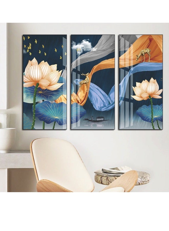 Generic Chinese Classical Ink Wash Landscape and Lotus Triptych Eco-Friendly PVC Self-Adhesive Bedroom & Living Room Wall Sticker  - Image 3