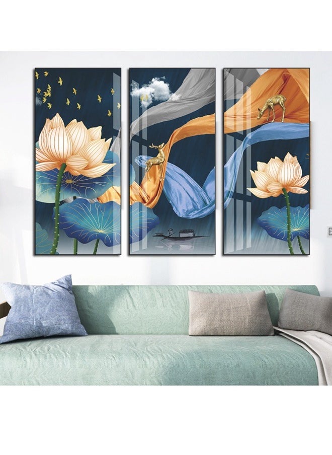 Generic Chinese Classical Ink Wash Landscape and Lotus Triptych Eco-Friendly PVC Self-Adhesive Bedroom & Living Room Wall Sticker  - Image 4