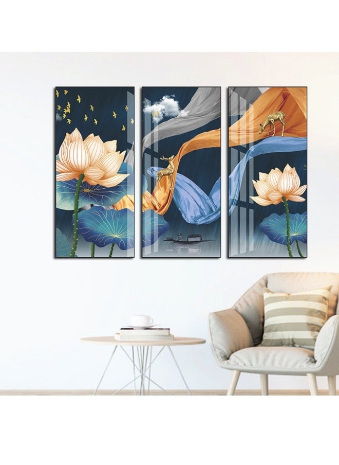 Generic Chinese Classical Ink Wash Landscape and Lotus Triptych Eco-Friendly PVC Self-Adhesive Bedroom & Living Room Wall Sticker  - Image 5