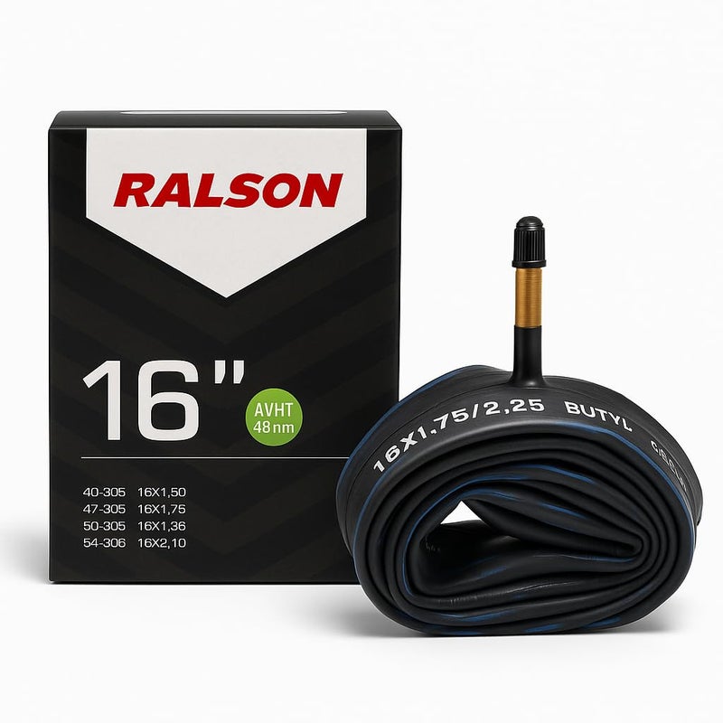 RALSON 16 Inch Bicycle Inner Tube (16x1.50–16x2.125) Fits 40-305/47-305/50-305/54-305/57-305 | 48mm AV Schrader Valve | Butyl Rubber Tube for Kids Bike, BMX, Scooter, Stroller, Folding - Image 1