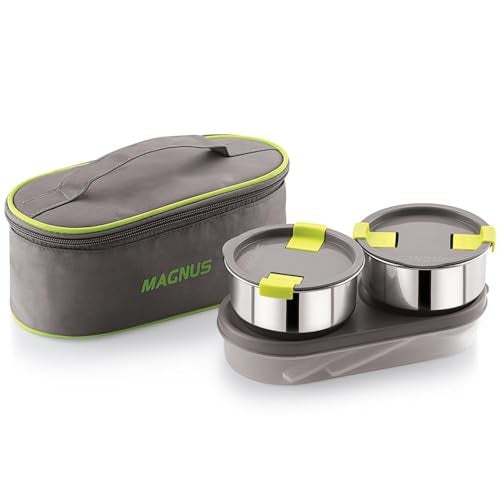 Magnus Olive 3 Lunch Box Set: Leak-Proof Stainless Steel Containers with Thermal Bag - Lunch Box for Kids and Lunch Boxes for Office Men - Airtight & Insulated Food Tiffin (950 ml) - Image 1