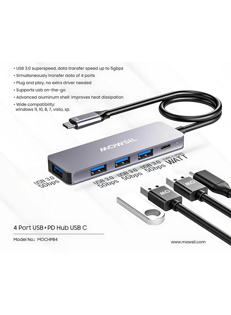 Mowsil USB-C Hub 5-in-1 Adapter, 4× USB-A 3.0 & 1× USB-C Port, 5Gbps - Image 3