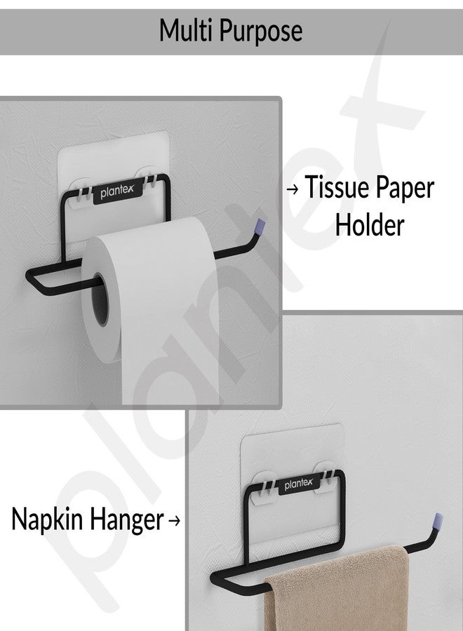 Plantex GI Steel No Drill Toilet Paper Roll Holder Self Adhesive/Toilet Paper Holder Self Adhesive/Hand Towel Holder for Bathroom Accessories (Black) - Image 5
