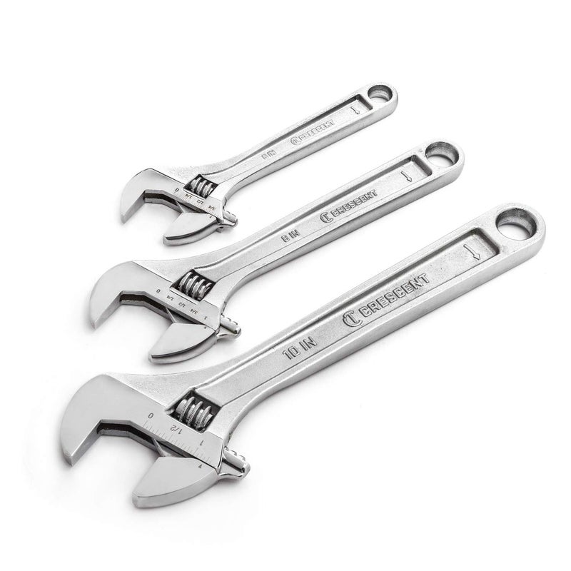 Crescent 3 Pc. Adjustable Wrench Set 6", 8" & 10" - Mechanical & Plumbing Wrenches - With Larger Knurl & Hex Jaw - Chrome Plated to Resist Rust & Corrosion - Reduces Fatigue - Hand Tools - AC3PC - Image 1