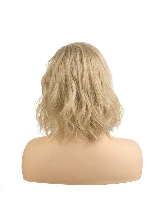 OneDor Shoulder Length Lace Front Short Wavy Hair Bob Wigs For Women (Blonde) - Image 5