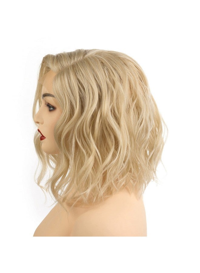 OneDor Shoulder Length Lace Front Short Wavy Hair Bob Wigs For Women (Blonde) - Image 4