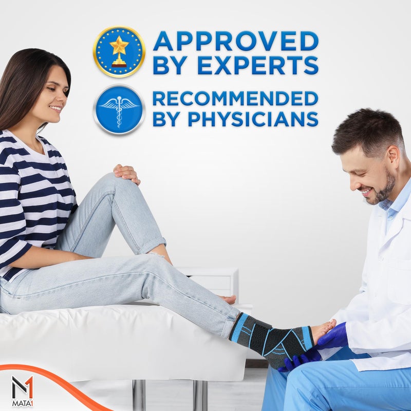 Mata1 - Ankle Brace for Men and Women - Black/Blue - Foot Wrap for Plantar Fasciitis, Sprain, Achilles, and Tendonitis Support - Adjustable Compression Sleeve with Elastic Straps - Image 5