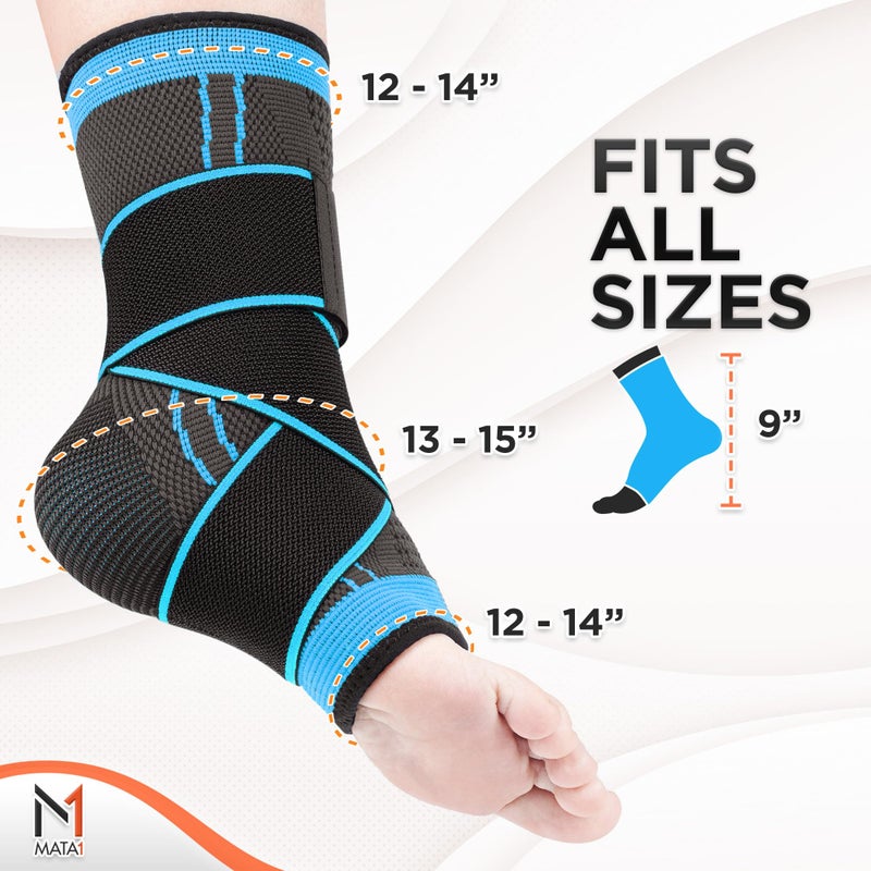 Mata1 - Ankle Brace for Men and Women - Black/Blue - Foot Wrap for Plantar Fasciitis, Sprain, Achilles, and Tendonitis Support - Adjustable Compression Sleeve with Elastic Straps - Image 4