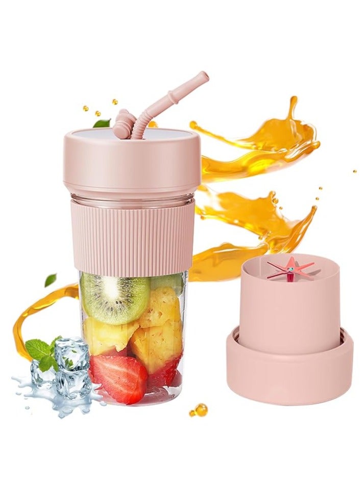 Mini Portable Blender Cup and Travel Lid,11.83 OZ BPA-Free Personal Blender,With USB Charging, Type-c Charging Port,Makes Smoothies and Shakes Creamy, Fruit Juicer for Kitchen, Travel, Gym-pink