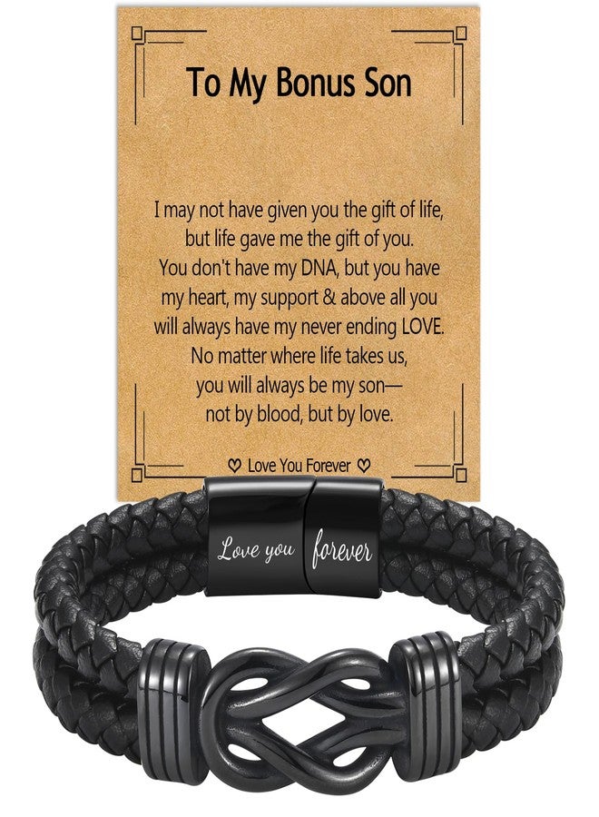 EPIRORA Gifts for Bonus Son- Black Braided Leather Infinity Knot Bracelets for Men Boys, Bonus Son Jewelry Gifts for Christmas Birthday Graduation Anniversary Valentine's Day - Image 1