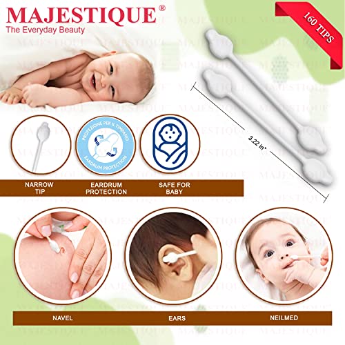 Majestique Baby Safety Cotton Swab | 100% Organic Soft Cotton Tips for Cleaning – Ideal for Babies & Adults Makeup Removal Cotton Sticks | Bamboo Cotton Swabs - 80-Swabs for Baby / 100-Swabs for Adults (Pack of 2) - Image 2