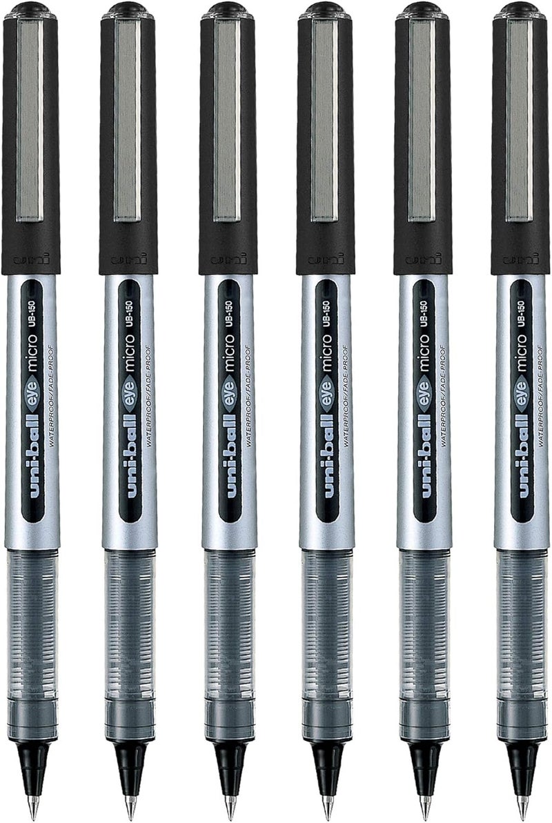 Uniball UNI-Ball Eye UB150 Roller Pen Set - Black Ink, Pack of 6 - Image 1