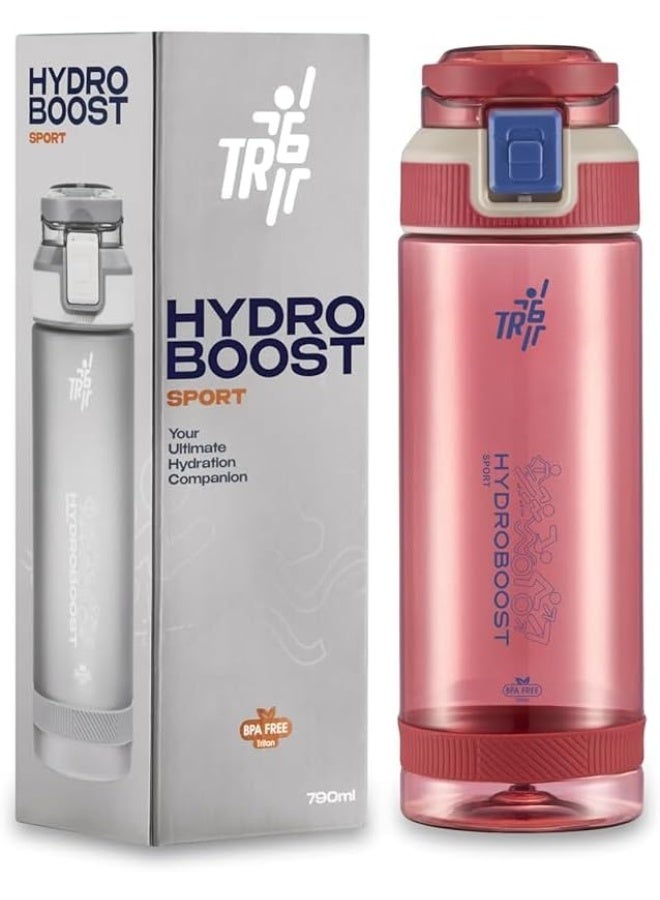 TR6 Hydra Boost Sport Clear Gym Bottle Leak Proof BPA Free Flip Lock Lid Carry Holder Lightweight for Gym Office Travel Hydration Tracker with Markings 790ml (Red, 790 ml)