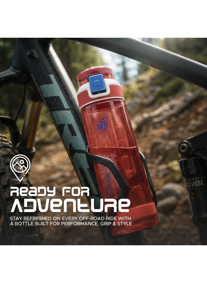 TR6 زجاجة رياضية شفافة TR6 Hydra Boost Sport مقاومة للتسرب وخالية من مادة BPA مع غطاء قابل للقفل وحامل حمل خفيف الوزن للصالة الرياضية والمكتب والسفر ومتتبع الترطيب مع علامات 790 مل (أحمر، 790 مل) - Image 3