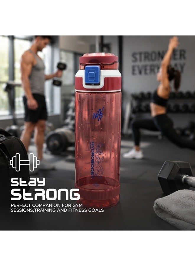 TR6 زجاجة رياضية شفافة TR6 Hydra Boost Sport مقاومة للتسرب وخالية من مادة BPA مع غطاء قابل للقفل وحامل حمل خفيف الوزن للصالة الرياضية والمكتب والسفر ومتتبع الترطيب مع علامات 790 مل (أحمر، 790 مل) - Image 4