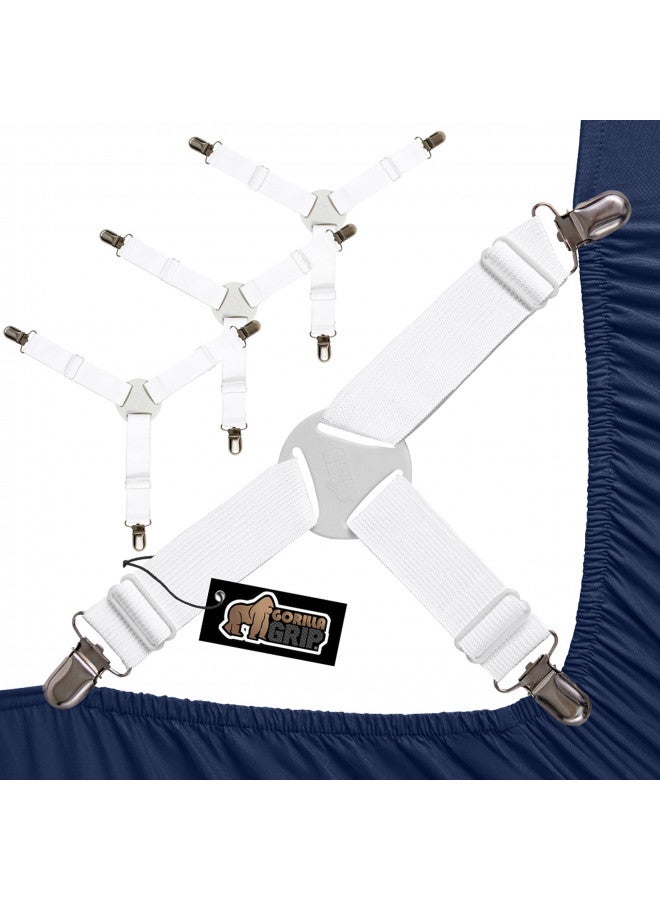Gorilla Grip Gorilla Grip Bed Sheet Straps, Adjustable Elastic Fasteners with Metal Clips, Keep in Place Fitted Bedding Holder, Easy Install Suspenders Mattresses, Firm Tight Accessories, 4 Pack White  - Image 2