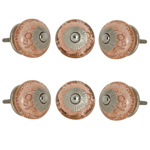 Perilla Home Set of 6 Pink Bubble Crystal Glass Knob for Kitchen Cabinets Crystal Glass Handles and Pull Knob for Dresser Drawer Living Room Kitchen Bathroom Closet Cupboard Furniture - Image 1