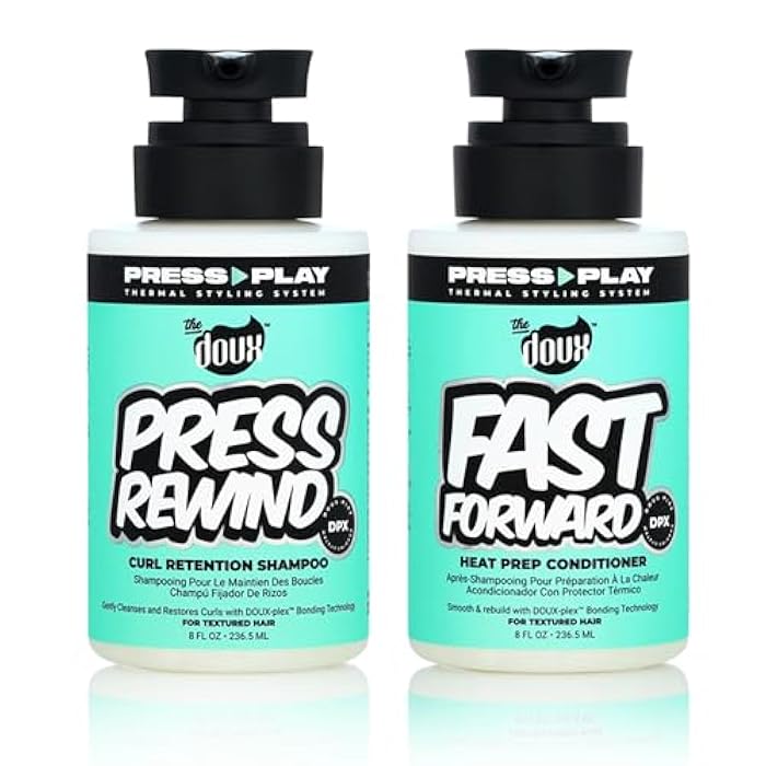 The Doux PRESS REWIND and FAST FORWARD Bundle - Shampoo and Conditioner Set for Curly Hair - With Aloe Stem Cell, Cactus, and Pataua Oil - Image 1