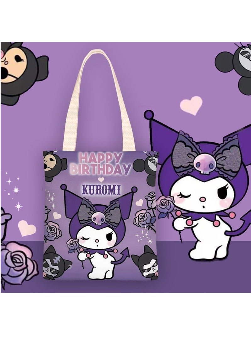Sanrio Cartoon Sanrio Kuromi pattern canvas tote bag, student class bag tote bag, reusable beautiful eco-friendly bag, book shopping groceries cotton cute tote bag  - Image 1