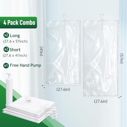 Brodi Hanging Vacuum Storage Bags For Clothes With Hand PumpCoat Storage Bag HangingVacuum Bags For ClothesSpace Saver Vacuum Storage BagsGarment Clothing Dress Suit Long Coat JacketCombo 4 Pack - Image 3