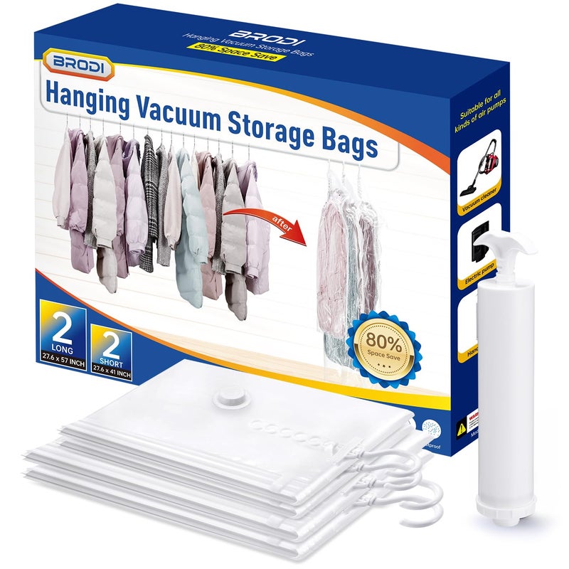 Brodi Hanging Vacuum Storage Bags For Clothes With Hand PumpCoat Storage Bag HangingVacuum Bags For ClothesSpace Saver Vacuum Storage BagsGarment Clothing Dress Suit Long Coat JacketCombo 4 Pack - Image 2