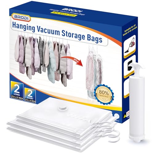 Brodi Hanging Vacuum Storage Bags For Clothes With Hand PumpCoat Storage Bag HangingVacuum Bags For ClothesSpace Saver Vacuum Storage BagsGarment Clothing Dress Suit Long Coat JacketCombo 4 Pack - Image 1