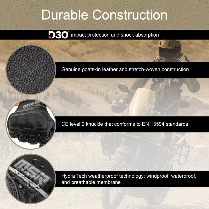 MSR Gravex Gloves w/D3O Leather Adventure/Street Motorcycle Glove (Black, XXX-Large) - Image 3