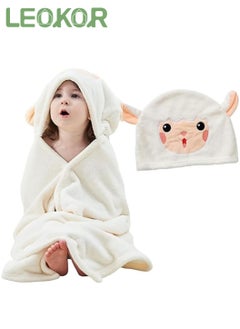 LEOKOR Kids Bath Towel for 1-12 Years Hooded Ultra Soft Towel Highly Absorbent Bathrobe Children's Cloak Bath Towel Pure Cotton Bathrobe with Hood Wear Cloak 90*150cm, White  - Image 1