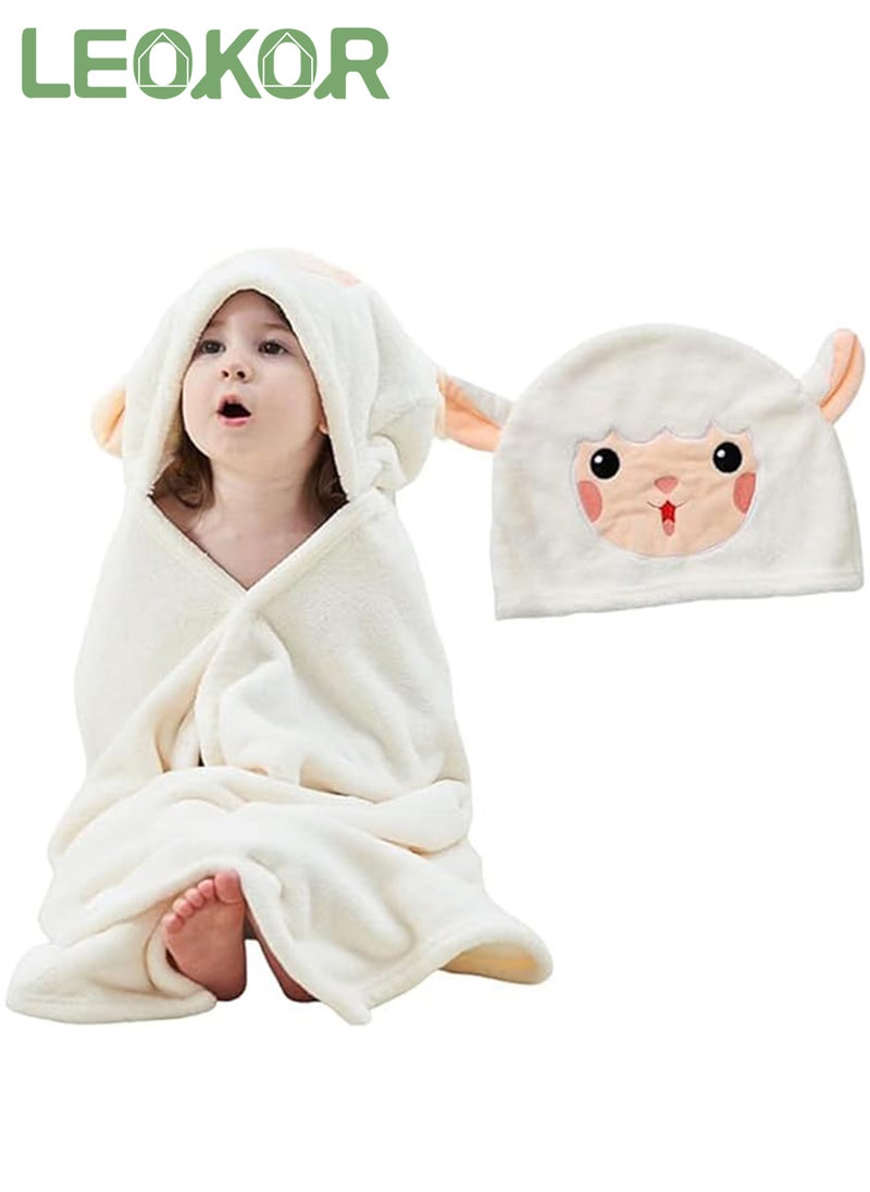 LEOKOR Kids Bath Towel for 1-12 Years Hooded Ultra Soft Towel Highly Absorbent Bathrobe Children's Cloak Bath Towel Pure Cotton Bathrobe with Hood Wear Cloak 90*150cm, White  - Image 1