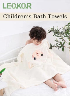 LEOKOR Kids Bath Towel for 1-12 Years Hooded Ultra Soft Towel Highly Absorbent Bathrobe Children's Cloak Bath Towel Pure Cotton Bathrobe with Hood Wear Cloak 90*150cm, White  - Image 3
