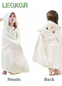 LEOKOR Kids Bath Towel for 1-12 Years Hooded Ultra Soft Towel Highly Absorbent Bathrobe Children's Cloak Bath Towel Pure Cotton Bathrobe with Hood Wear Cloak 90*150cm, White  - Image 2