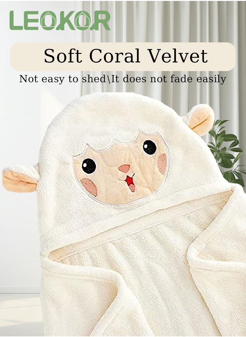 LEOKOR Kids Bath Towel for 1-12 Years Hooded Ultra Soft Towel Highly Absorbent Bathrobe Children's Cloak Bath Towel Pure Cotton Bathrobe with Hood Wear Cloak 90*150cm, White  - Image 5