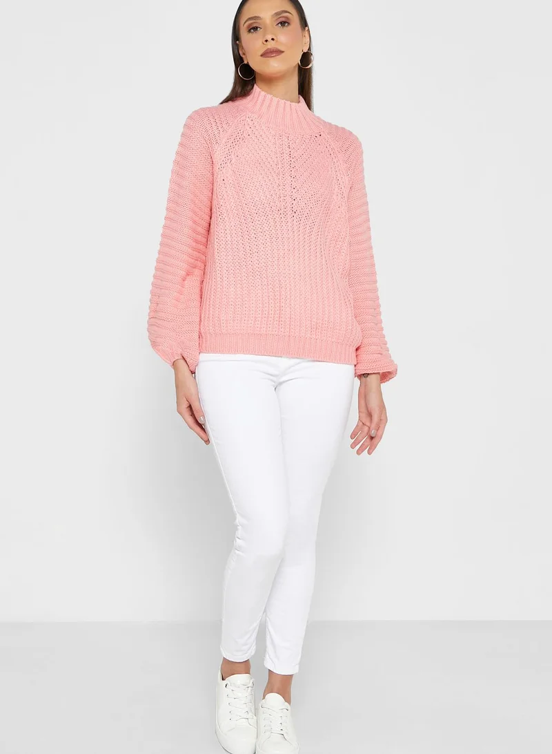 ELLA Solid Balloon Sleeve Sweater