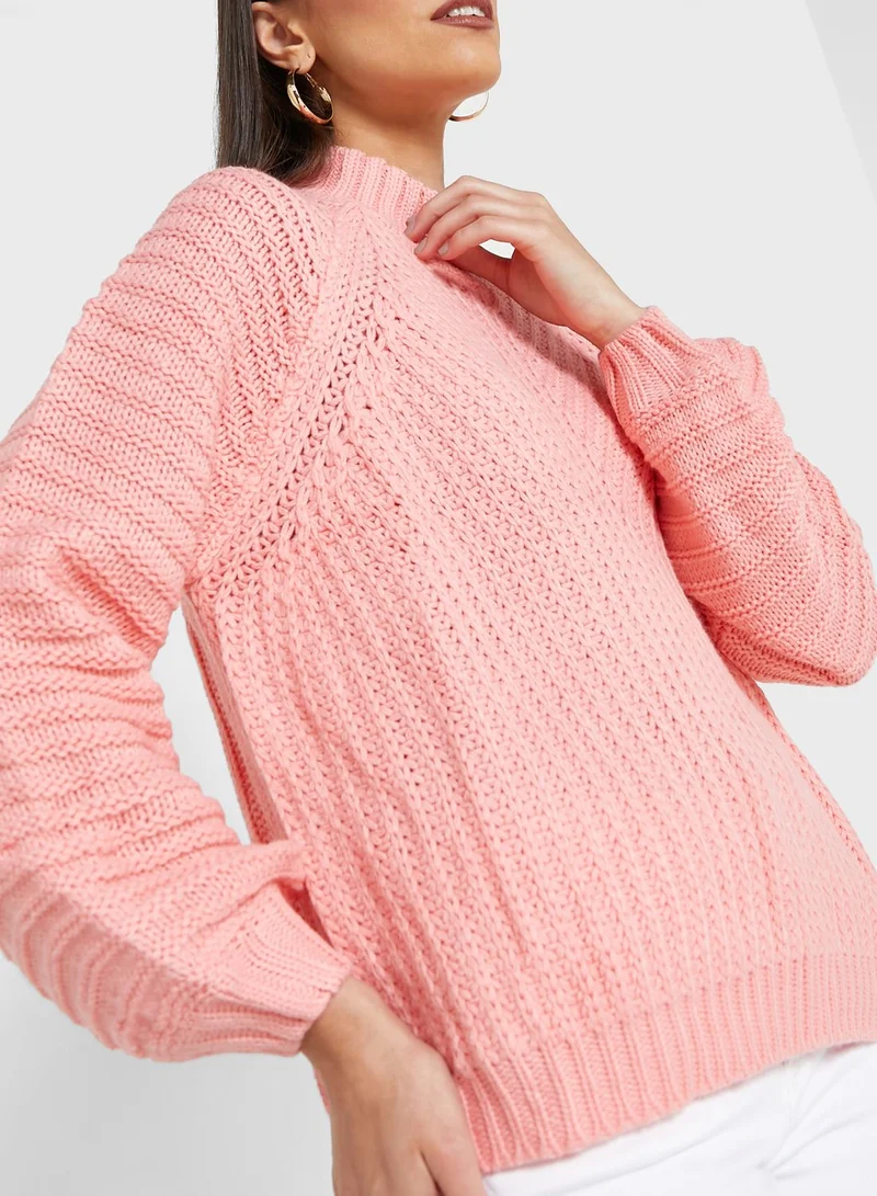 ELLA Solid Balloon Sleeve Sweater