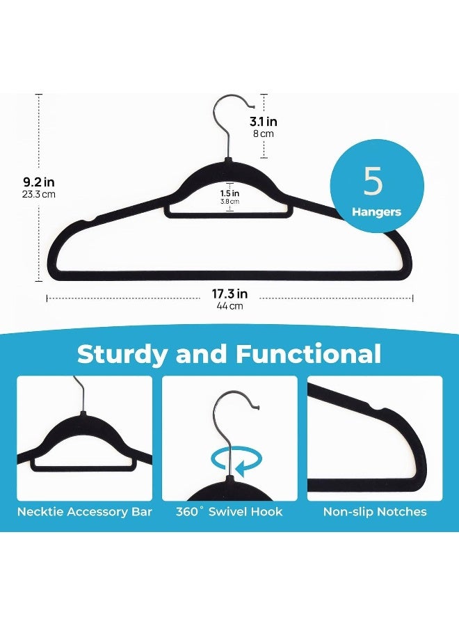 MOMENT 5-Pack Black Non-Slip Velvet Hangers 45cm With 360 Degree Rotatable Hook - Durable & Slim - Non Slip Hangers for Coat Hangers, Pant Hangers. - Image 2