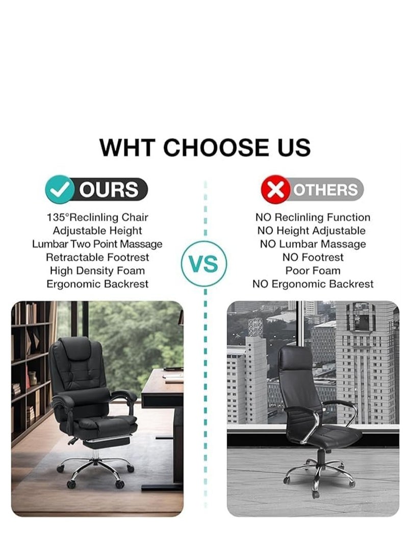 Ergonomic Office Chair, High Back Computer Desk Chair with Adjustable  Armrests and Lumbar, Executive Reclining Massage Chair with Footrest and 2 Vibration Massage Points for Home and Office, Black - Image 4