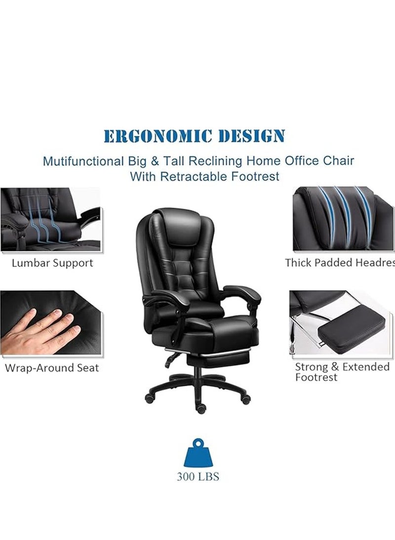 Ergonomic Office Chair, High Back Computer Desk Chair with Adjustable  Armrests and Lumbar, Executive Reclining Massage Chair with Footrest and 2 Vibration Massage Points for Home and Office, Black - Image 5