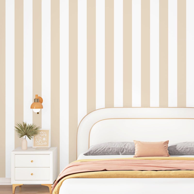 STICKEEP Neutral Striped Peel and Stick Wallpaper Self Adhesive Brown and White Wallpaper Removable Thick Striped Contact Paper for Walls Living Room Bedroom Home Decor Vinyl Roll 17.5" x 120" - Image 5