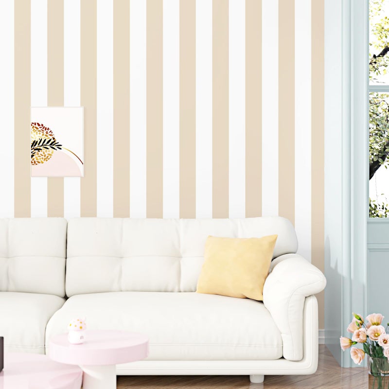 STICKEEP Neutral Striped Peel and Stick Wallpaper Self Adhesive Brown and White Wallpaper Removable Thick Striped Contact Paper for Walls Living Room Bedroom Home Decor Vinyl Roll 17.5" x 120" - Image 2