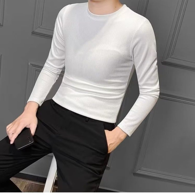 Autumn Long-Sleeved T-Shirt Men'S Tight Korean-Style Stretch T-Shirt Slim-Fit Trendy Bottoming Shirt Men'S Top Fashion Brand T - Image 1