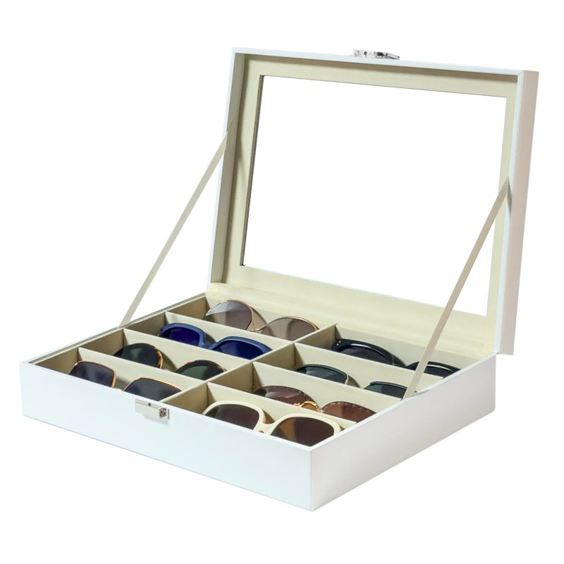 UnionPlus UnionPlus 8Slots Eyeglass Sunglass Glasses Organizer Collector  Faux Leather Storage Case Box for Men Womens Glasses White 