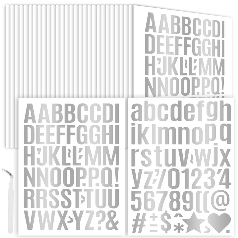 sodknow 30 Sheets Silver Letter Stickers 1 Inch Small Silver Vinyl Alphabet Letter Number Stickers Waterproof Glitter Stickers Decals Water Bottles Scrapbooking Mailbox Poster Grad Cap Decor DIY Crafts - Image 1