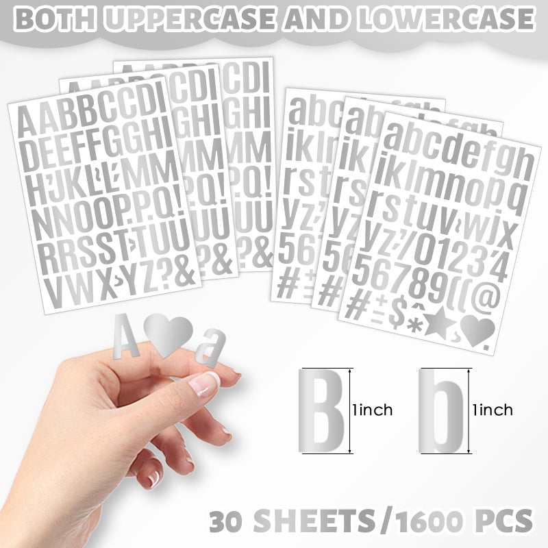 sodknow 30 Sheets Silver Letter Stickers 1 Inch Small Silver Vinyl Alphabet Letter Number Stickers Waterproof Glitter Stickers Decals Water Bottles Scrapbooking Mailbox Poster Grad Cap Decor DIY Crafts - Image 2
